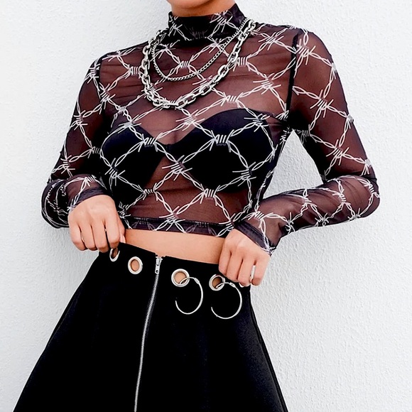 ✨HP!✨Barbed wire mesh long sleeve cropped top - Picture 9 of 15